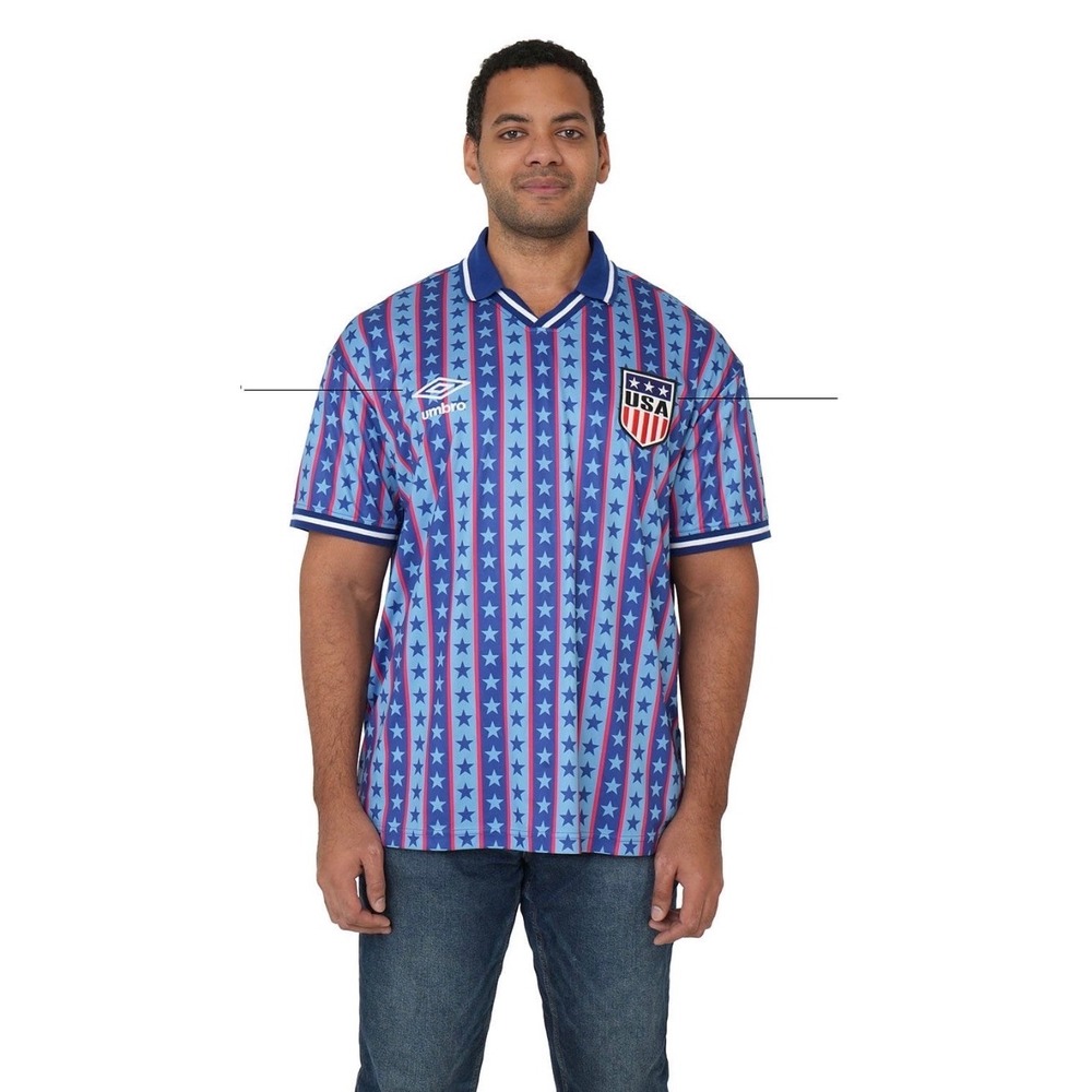 Umbro USA Soccer World Cup Jersey Mens XXL Blue Red Stars Stripes Polo Shirt